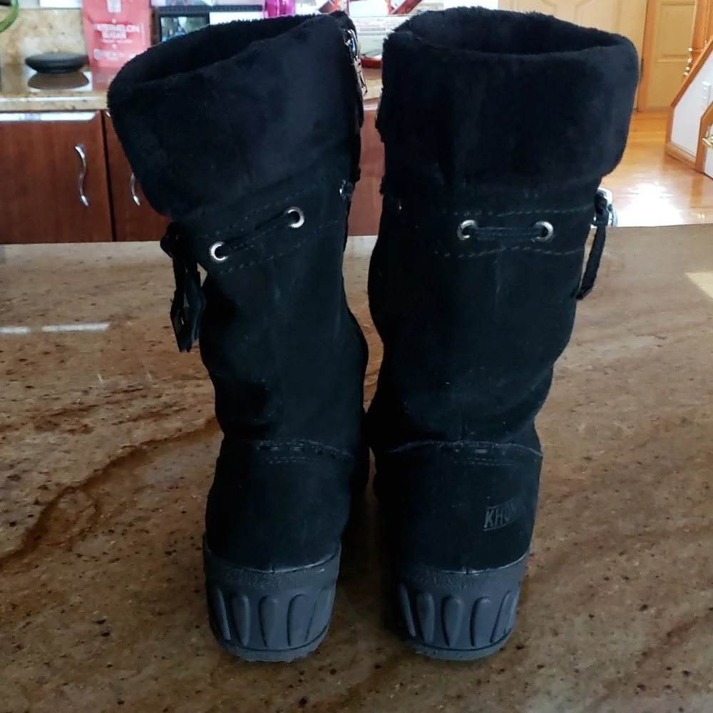 KHOMBU ALLANA SUEDE LEATHER WINTER BOOTS LINED SIDE ZIPPER SIZE 7M BLACK